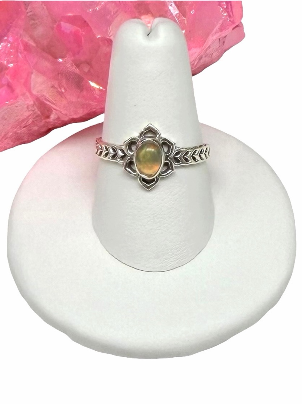 Ethiopian Fire Opal Ring Size 8 Solid 925 Sterling Silver Dainty Flower